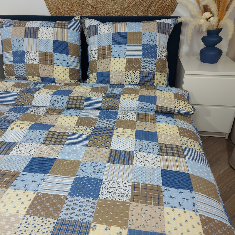 Pościel z kory Patchwork niebieski 160x200