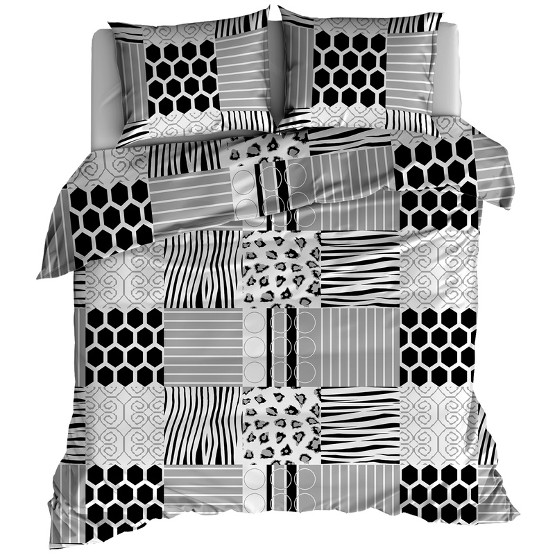 Pościel bawełniana Szara panterka i zebra 180x200