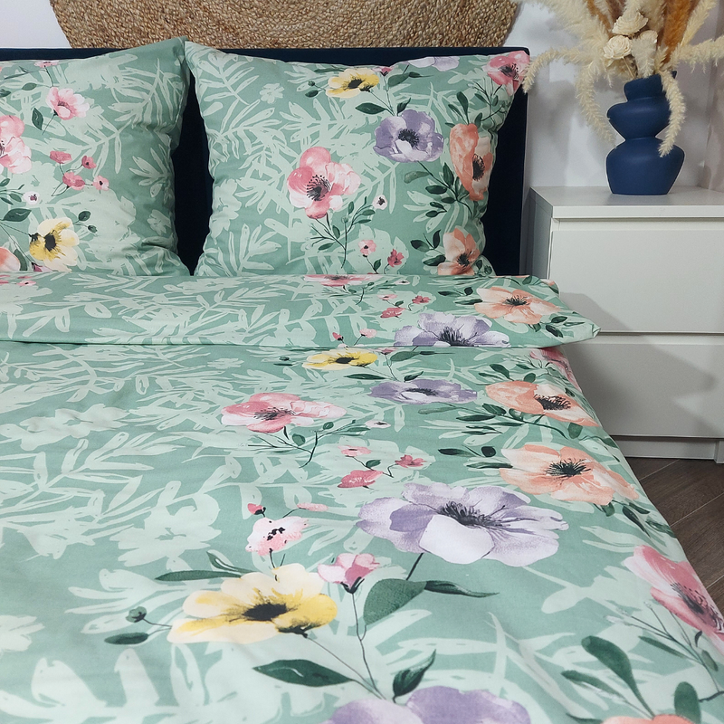 Pościel bawełniana Kwiatowa rabata w zieleni 140x200