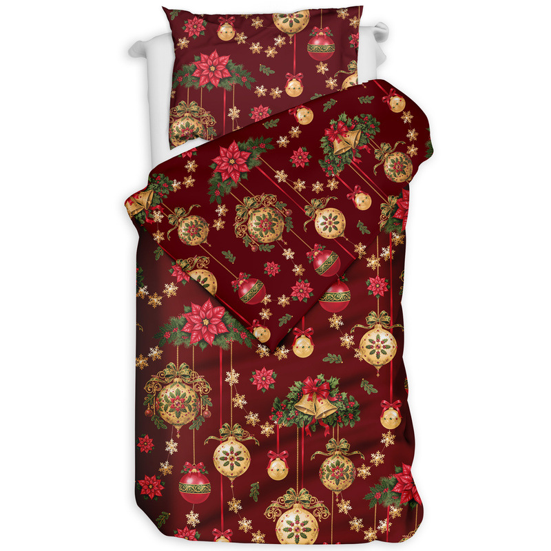 Pościel bawełniana Bombki glamour bordowe 140x200
