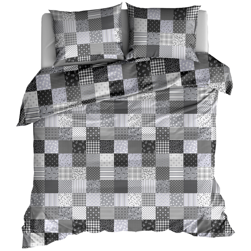 Pościel flanelowa Patchwork szary 160x200